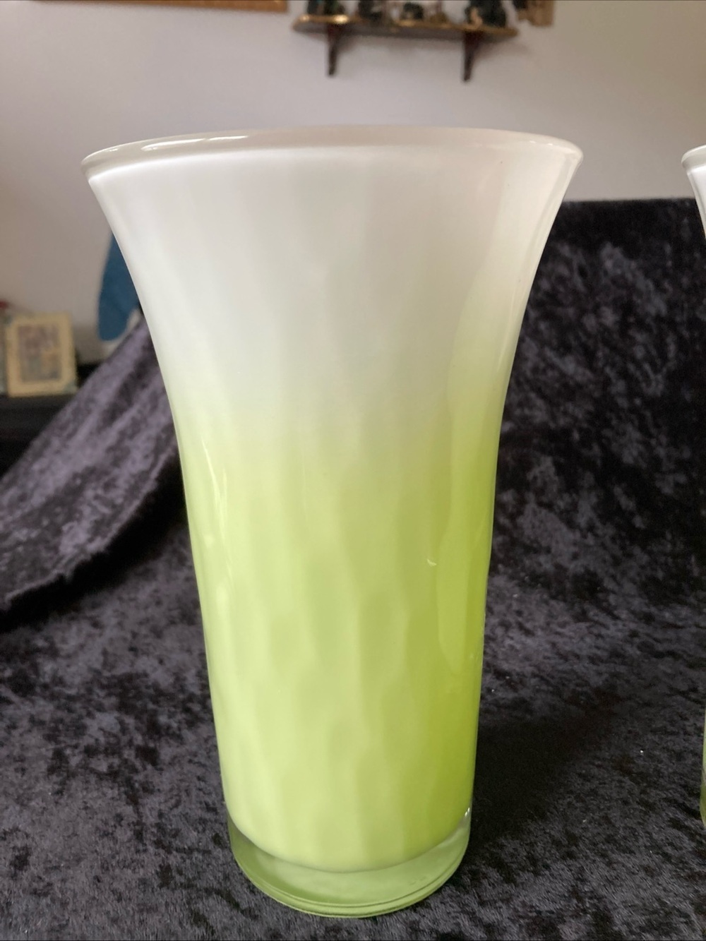 Vintage Libby Ombre White to Lime Green Glass Large Vase